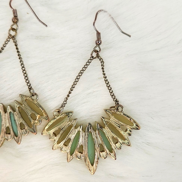 Fire Opal, Jade and Rhinestone Dangle hook earrings set - Picture 7 of 9